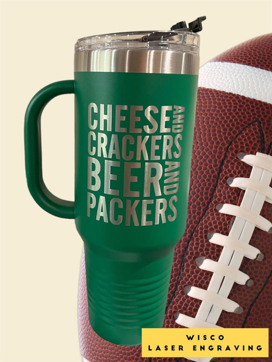 Cheese and Crackers Beer and Packers 40oz Laser Engraved Tumbler