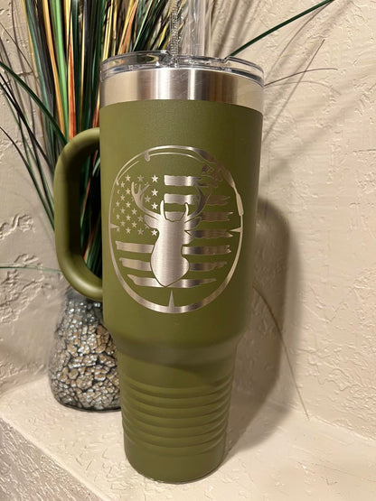 Deer, Flag, Fishing 40oz Laser Engraved Tumbler